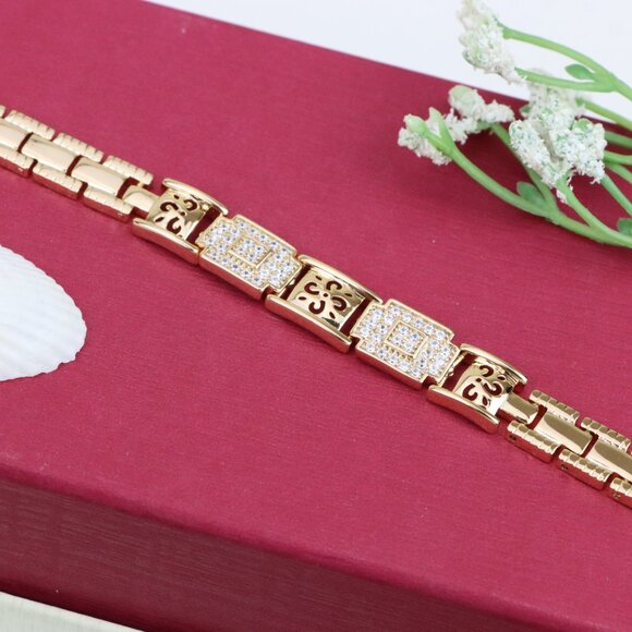 "Rose Gold Plated Designer Bracelet with Intricate Square Accents, XPBL0947 - Picture 1 of 12